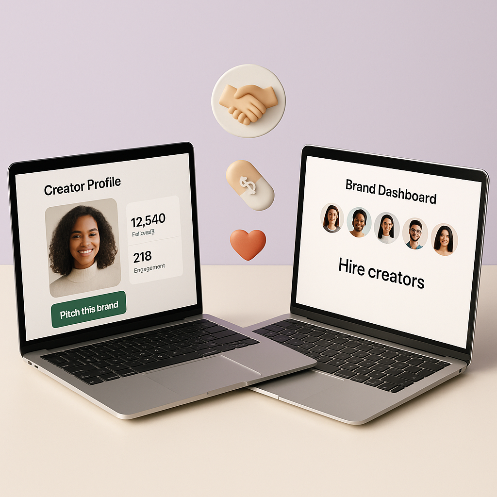 Zela Marketplace dashboards showing creator and brand sides